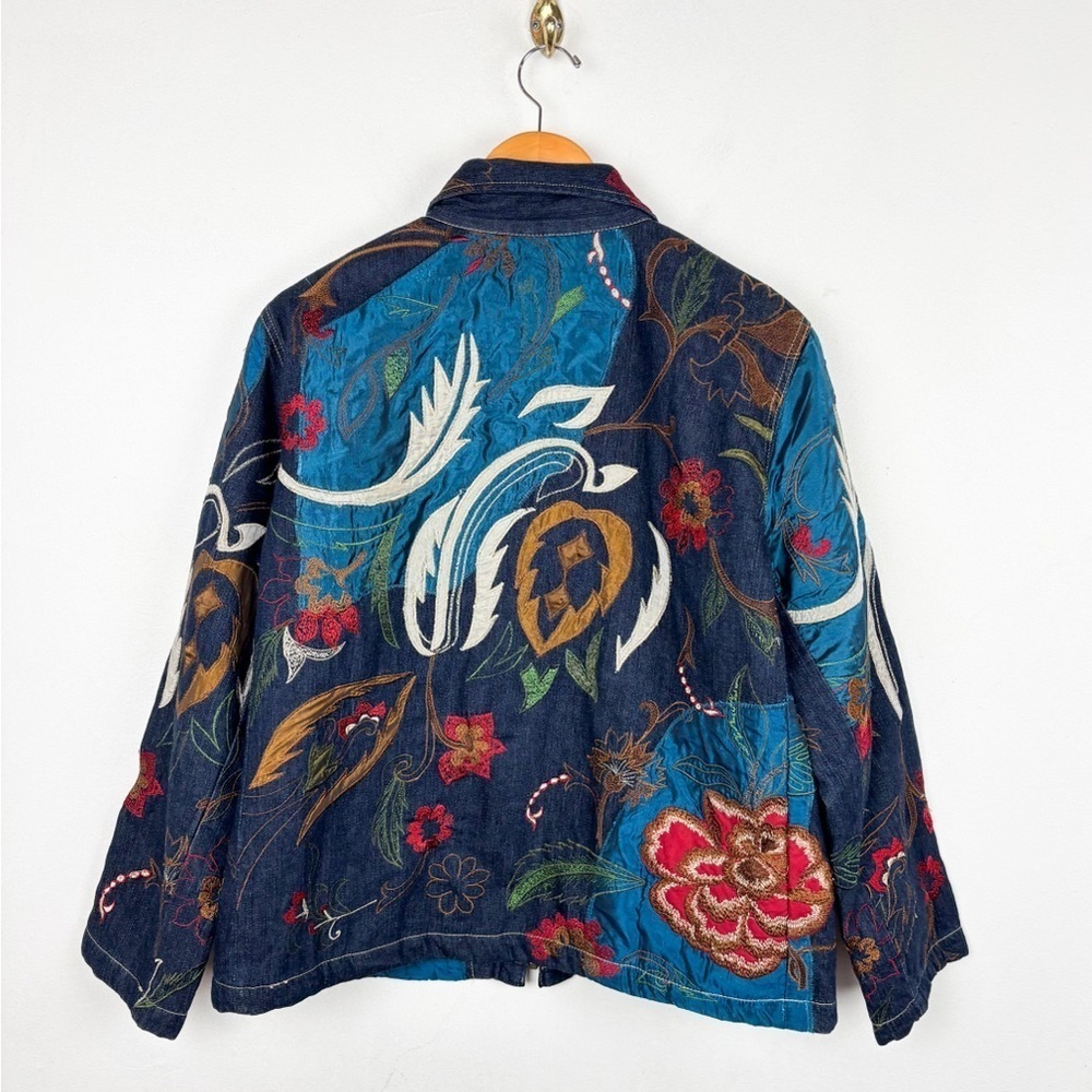 Vintage Y2k 90s Chico’s Eclectic Embroidered Patchwork Denim Jacket Sz 2 (Us L) View 2